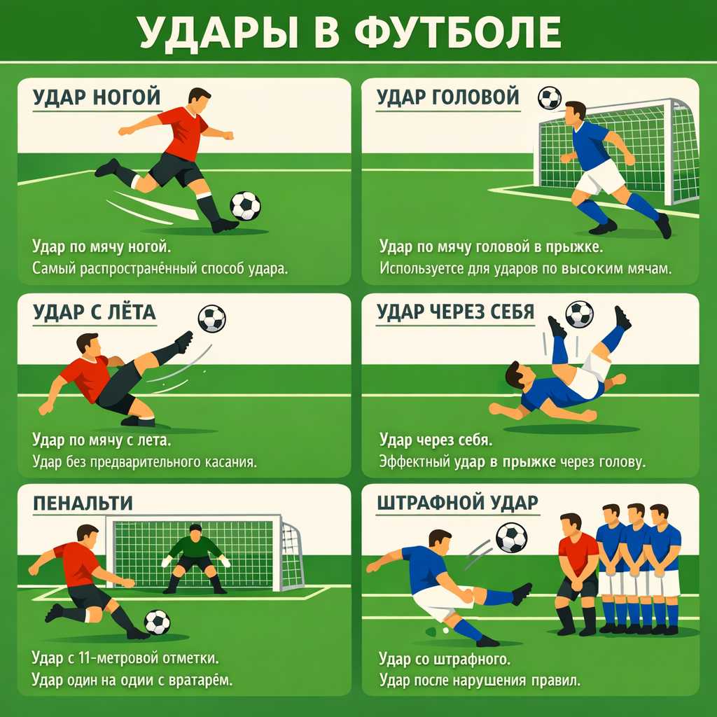 основные виды ударов в футболе таблица